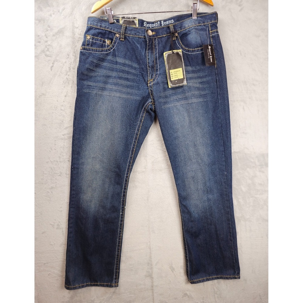 Request Jeans‎ Mens 38x32 Blue Straight Fit Varick Denim Denim Flap Pockets Boot